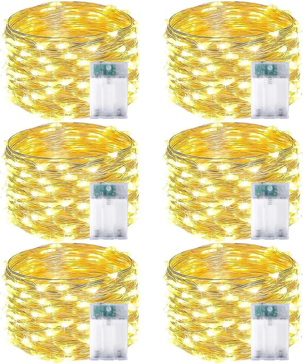 Skiennix 6-Pack Battery Operated Fairy Lights - Waterproof 16FT 50 LED String Lights for Indoor/Outdoor Decor | Warm White