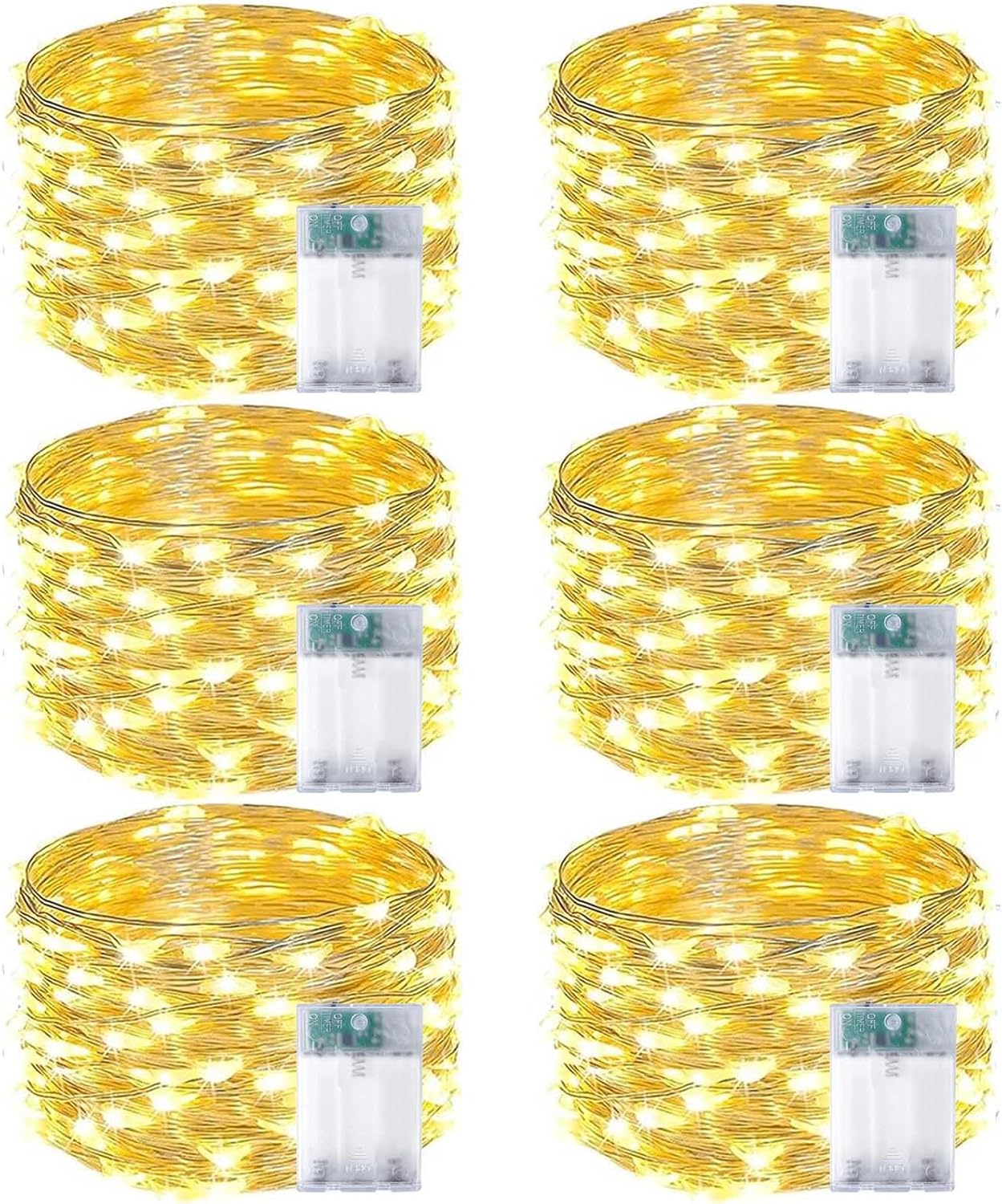 Skiennix 6-Pack Battery Operated Fairy Lights - Waterproof 16FT 50 LED String Lights for Indoor/Outdoor Decor | Warm White