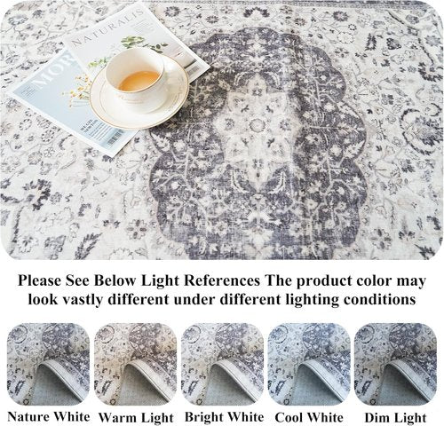 **Hallway Washable Runner Rug - Oriental Stain Resistant | Ultra Soft Non-Slip Indoor Carpet (2x6, Grey)**