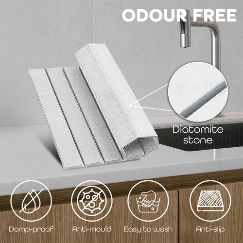 Large Stone Dish Drying Mats for Kitchen Counter, Foldable Quick Drying Mats, Eco-Friendly, diatomaceous earth bath mat, tapete de piedra absorbente para cocina 24" L x 16" W Inches (WHITE, LARGE)
