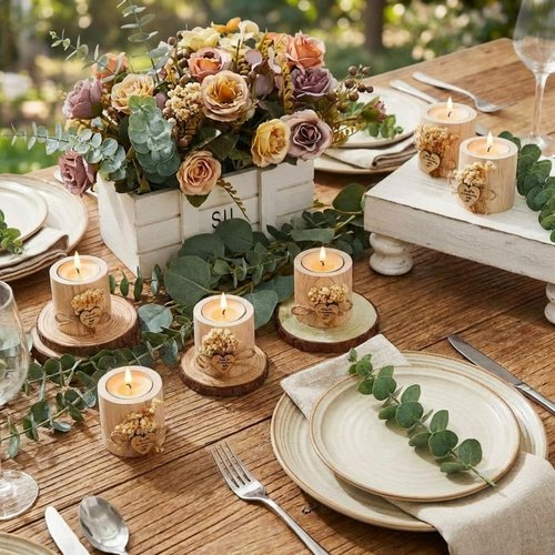 Otuuz 24 Pcs Rustic Wedding Party Favor Candle Holders Bridal Shower Favors Wooden Candles Favors Gifts Souvenirs for Guest Romantic Gifts Wedding Decorations (Light Brown)