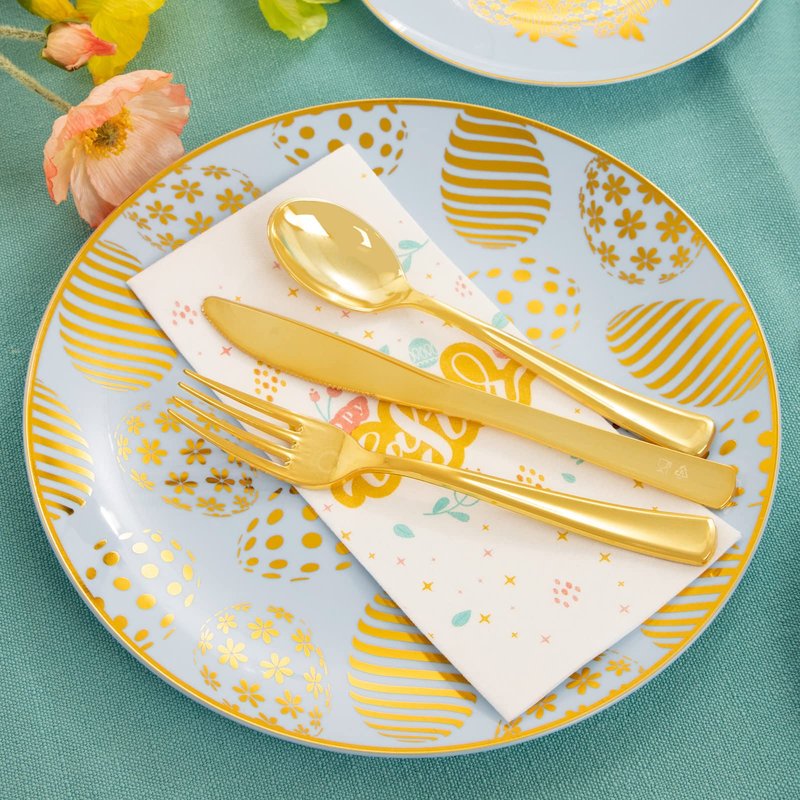 Morejoy 175pcs Easter Plastic Plates,Blue Plastic Plates Disposable Ice Blue Plates Include 25 Dinner Plates,25 Dessert Plates,25 Cups,25 Forks,25 Knives,25 Spoons,25 Napkins Perfect for Easter Party