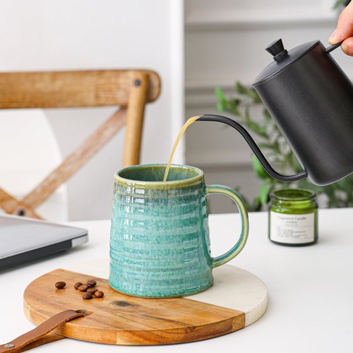 Mkour 23oz Extra Large Ceramic Coffee Mugs, Handmade Cup, Big Tea Cups with Large Handle for Office and Home, Microwave and Dishwasher Safe (Crystal Green)