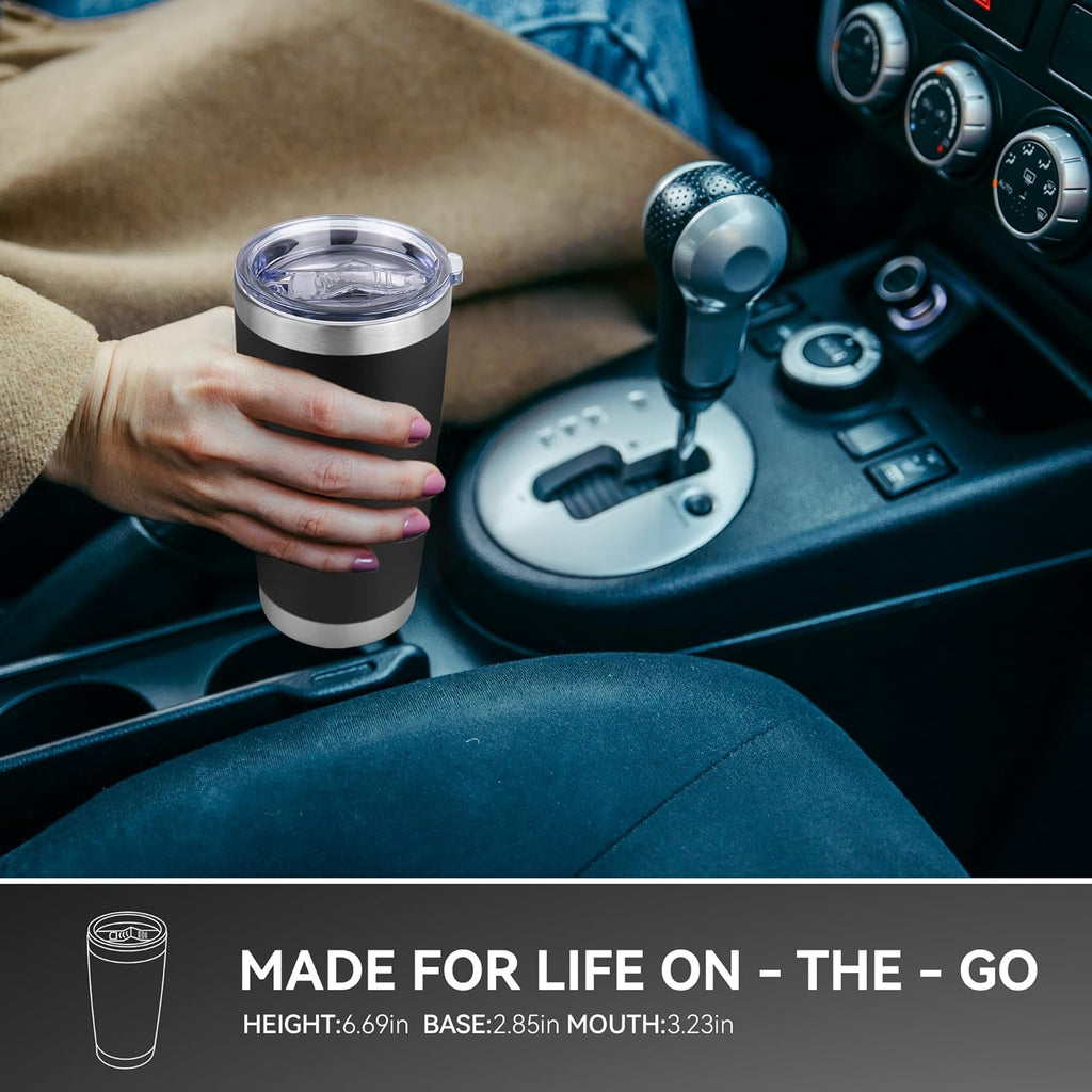 Skiennix 20 Oz Stainless Steel Tumbler - Double Wall Insulated Travel Mug Set (Black, 6 Pack)
