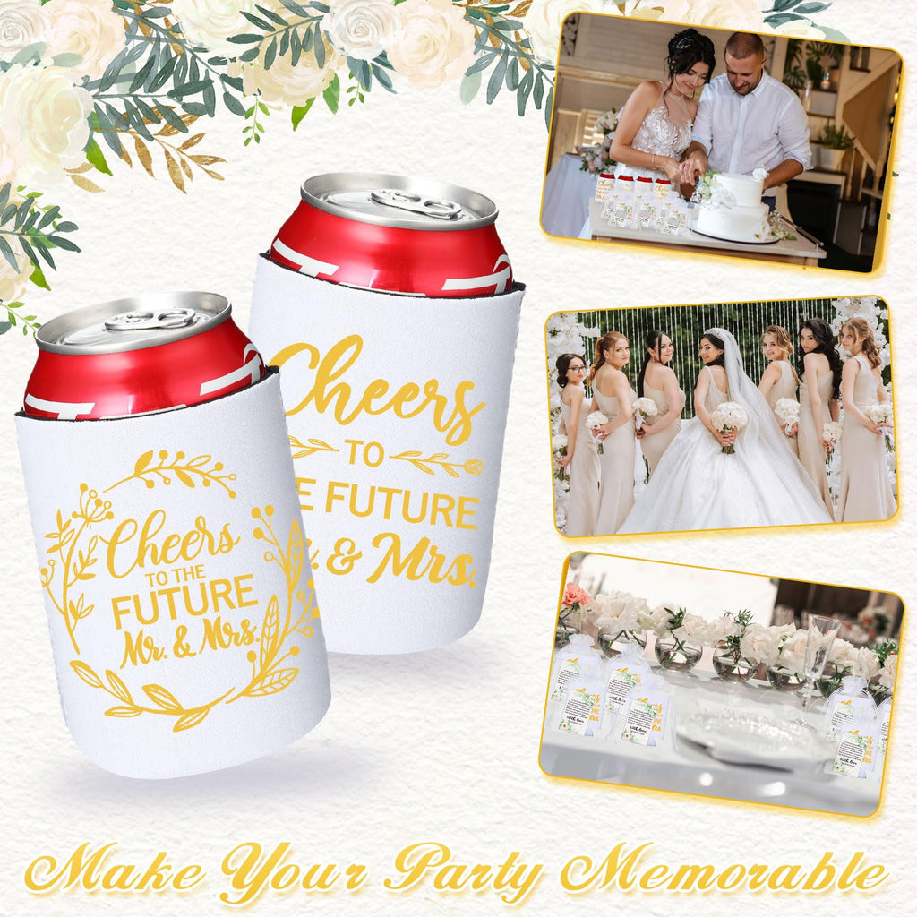 Chuangdi 50 Set Wedding Favors for Guests Bulk Engagement Party Favors Can Cooler Sleeves with Thank You Cards Organza Bags Happily Ever After Rehearsal Dinner Decorations for Wedding(Fresh Style)