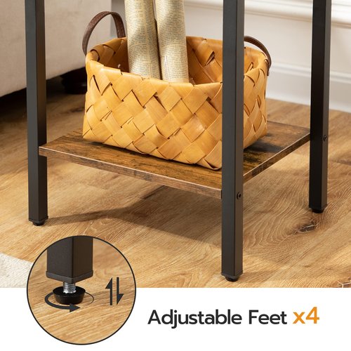 HOOBRO Tall Nightstand, End Table with 2 Drawers and Storage Shelf, Industrial Telephone Side Table for Study, Bedroom, Space Saving, Easy Assembly, Rustic Brown and Black BF72BZ01