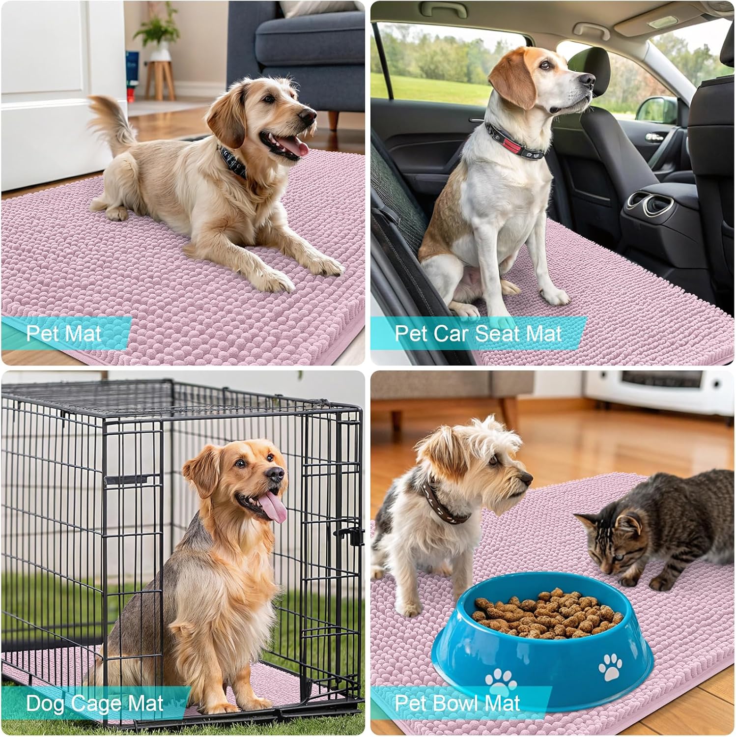 OLANLY Dog Door Mat - Absorbent Non-Slip Mud Mat for Indoor Use | 35x24, Quick Dry Chenille in Dusty Rose