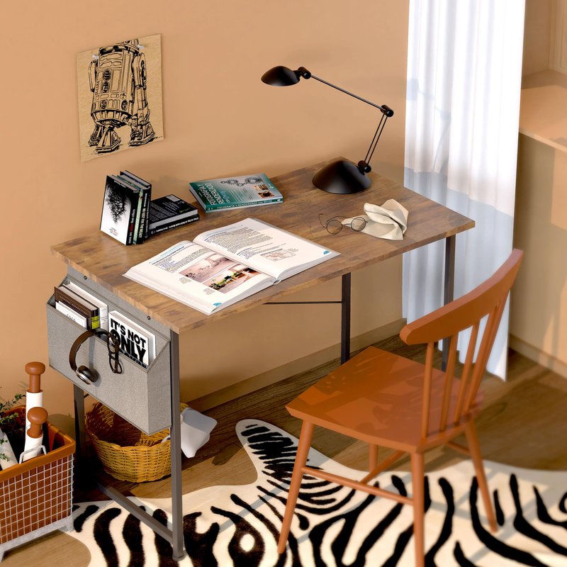 Small Space Writing Desk with Headphone Hooks, Modern Simple Design, Suitable for Study, Home Office and Living Room