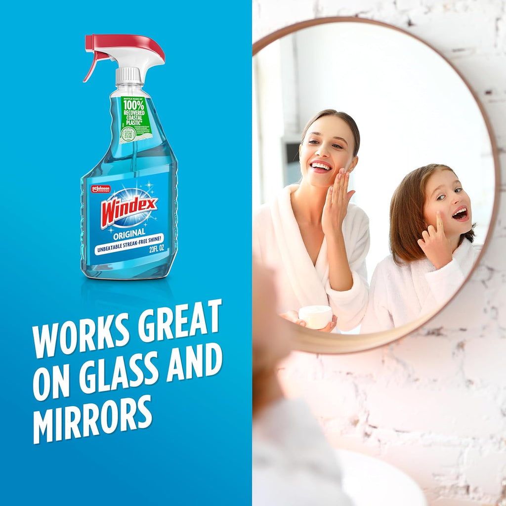 Windex Glass Cleaner Spray - Eco-Friendly 100% Recycled Plastic | Original Blue Scent, 23 Fl Oz (Pack of 6)