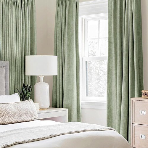 MIULEE Linen Texture Curtains - Sage Green Blackout Panels (52"W x 108"L) for Bedroom & Living Room