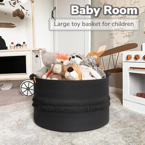 CherryNow 22"x22"x14" Large Blanket Basket, Home Décor for Living Room Bedroom, Boho Decorative Laundry Basket for Clothes, Baby Toy Storage, Black