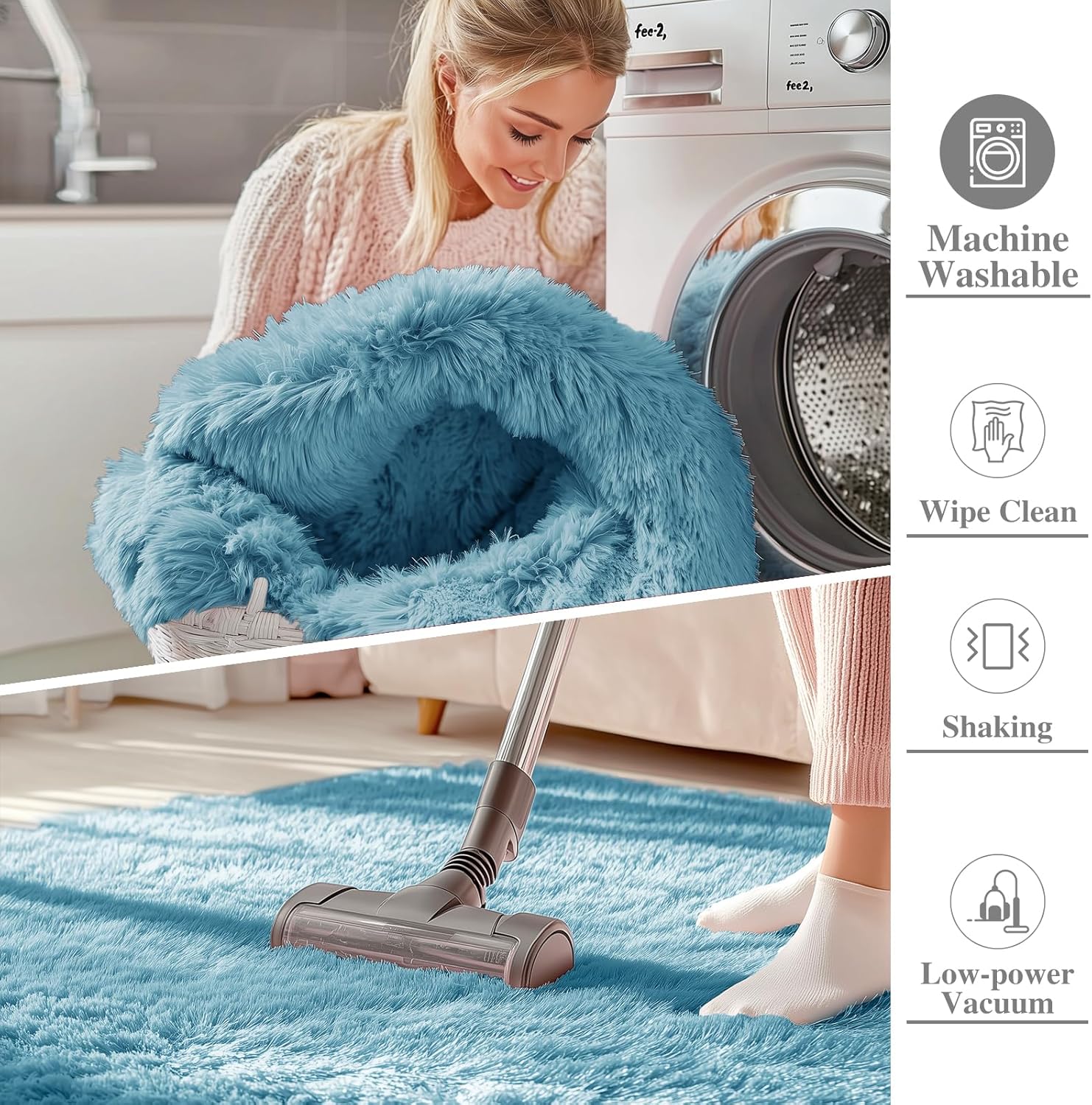OLANLY Small Bedside Rug - Soft, Machine Washable Shaggy Throw Rug for Bedroom & Living Room | Slate Blue