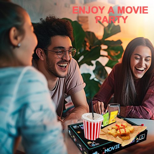 LSTAMOY Movie Night Supplies(24pcs)-Neon Style Movie Night Snack Trays*12+Popcorn Buckets*12,Kid's Birthday Party,Game Night,Movie Night Snack Trays with Popcorn Bags. (Neon)