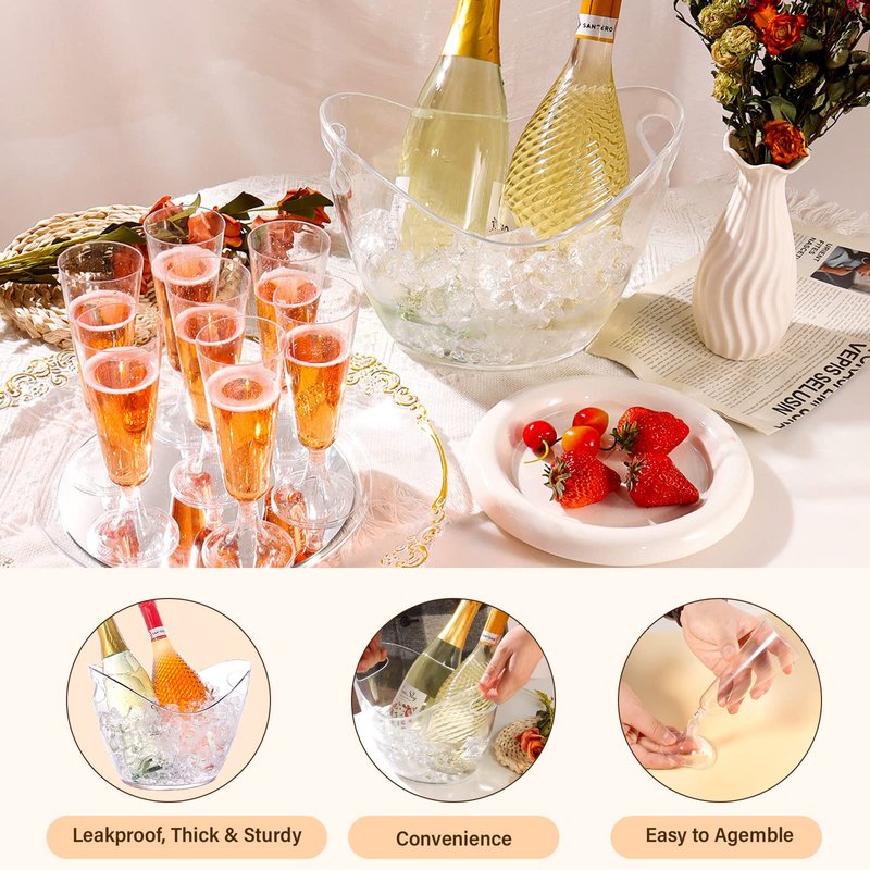 Ice Bucket for Parties 2 Pcs 4 Liter Beverage Tub Ice Tub Wine Beer Drink Buckets for Parties Mimosa Bar Clear Plastic Champagne Acrylic Ice Bucket with Scoop for Cocktail Beer Bottle