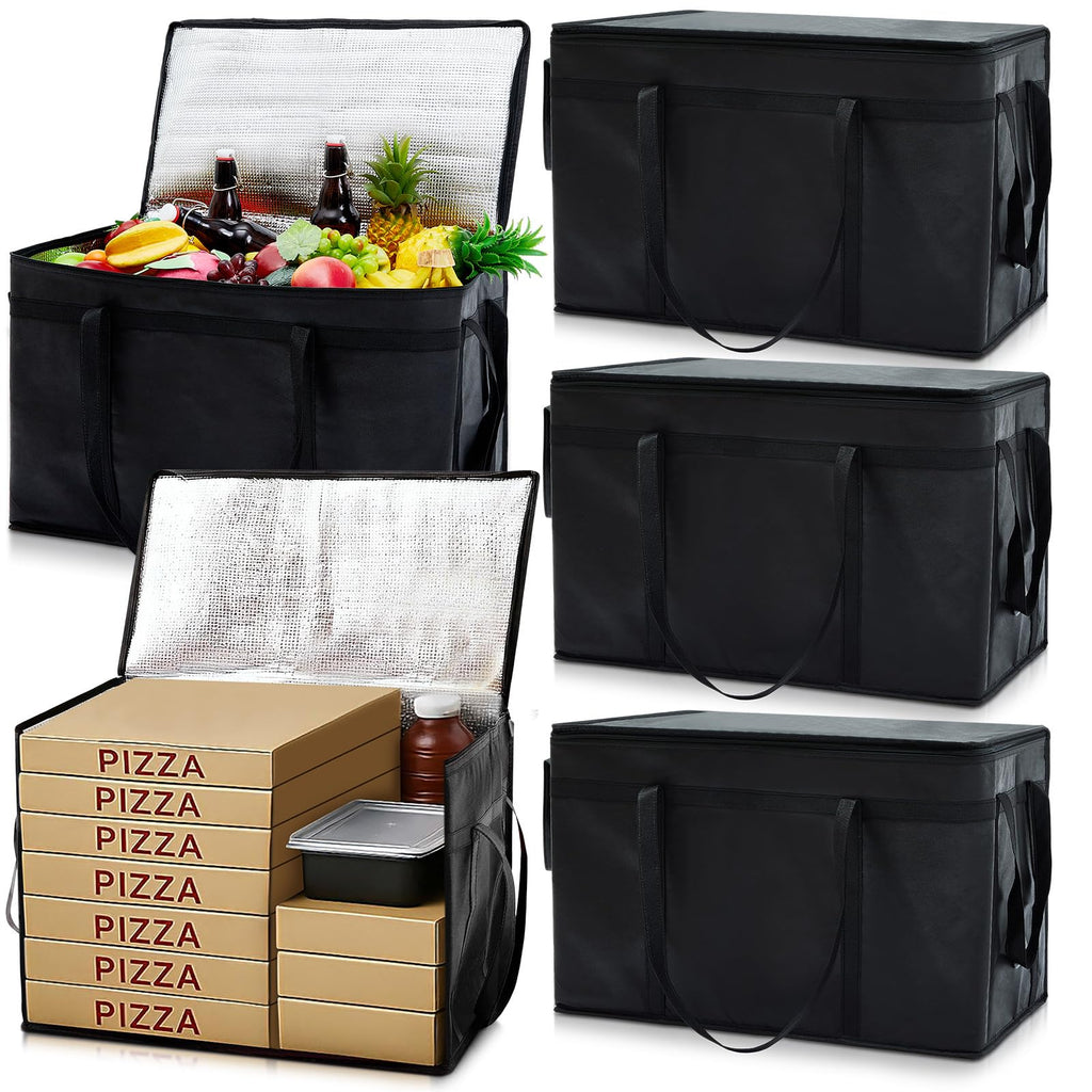 Maxcheck 6 Pcs Insulated Bags for Food Delivery XXXL Large Capacity Hot Grocery Tote Bag Reusable Warming Pizza Catering Carrier for Commercial Travel Lunch Shopping Gifts (Black)