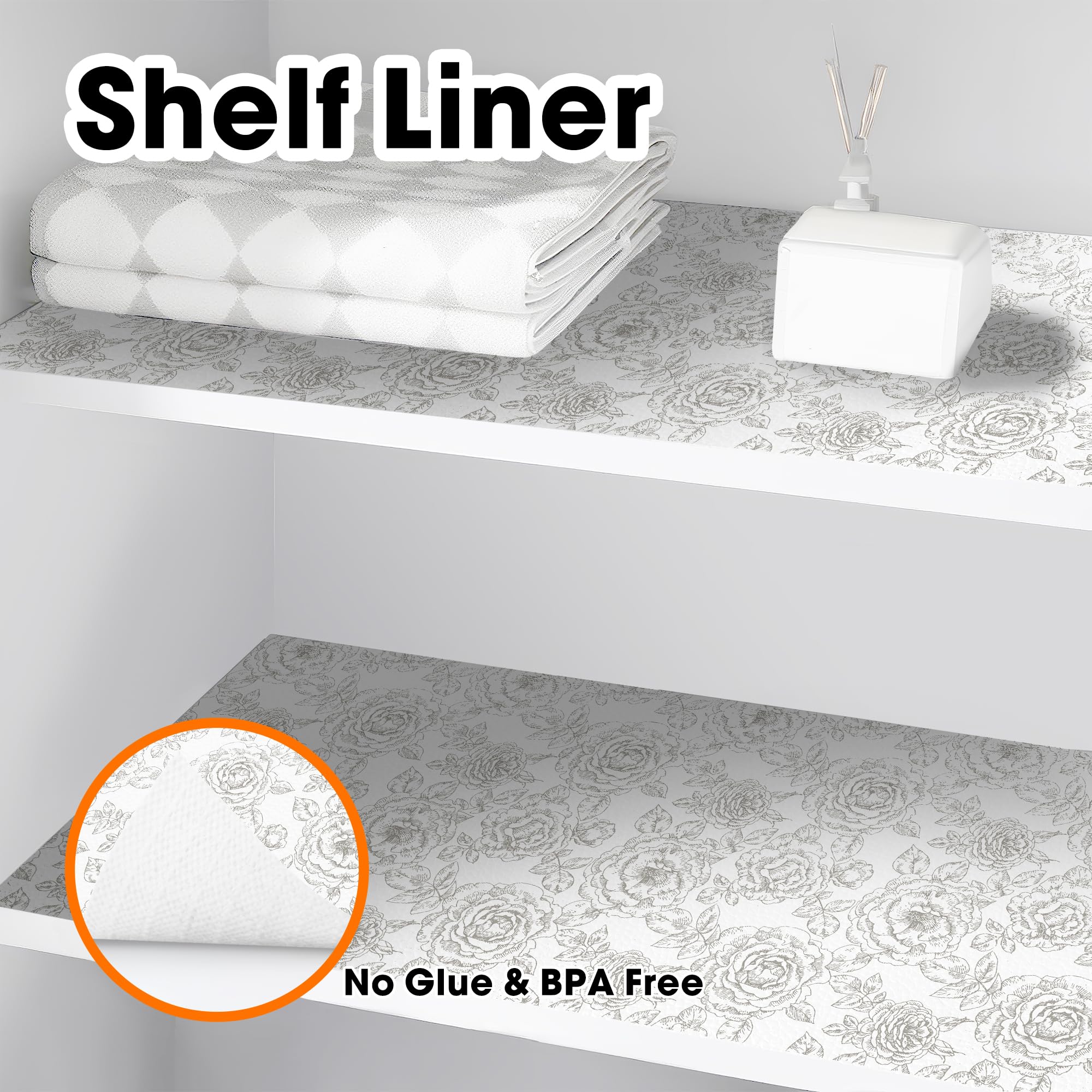 Drawer and Shelf Liner for Kitchen Cabinets Non-Adhesive, Non-Slip Cabinet Liner Shelf Paper Strong Grip Waterproof Easy to Clean for Kitchen Shelves Cupboard, Flower,23.6IN X 30FT