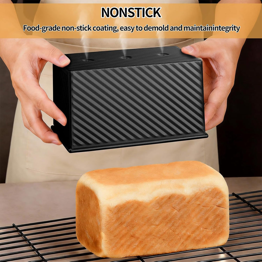 Pullman | 3-Pack Non-Stick Bread Loaf Pans with Lids - Heavy Duty Carbon Steel for Homemade Sandwiches (Black)