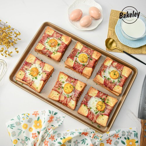 Champagne Gold Baking Sheet Pan Set - 2 Nonstick Commercial Cookie Sheets | 17.5"x11.7" Size