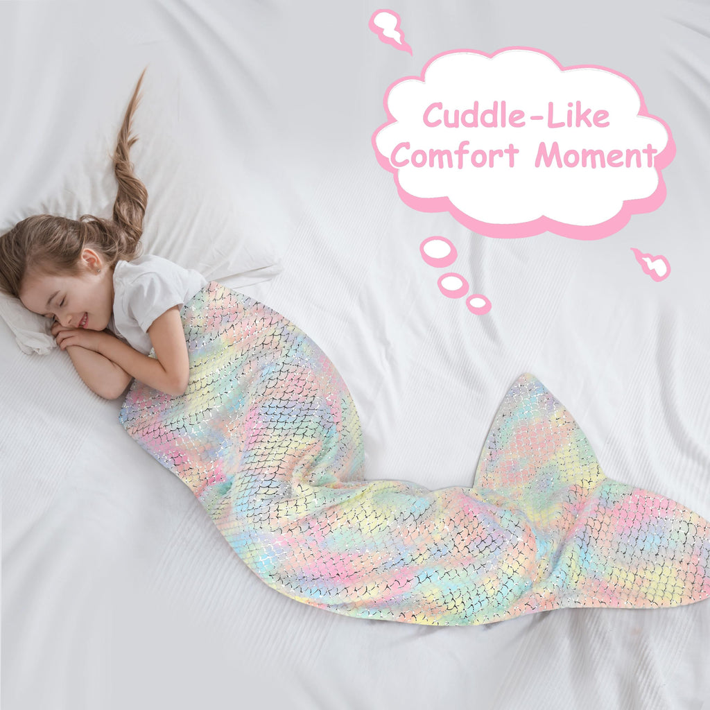 Catalonia Mermaid Blanket for Kids, Soft Plush Sleeping Snuggly Tail Blanket,Fish Scale Pattern, Mermaid Gift for Girls