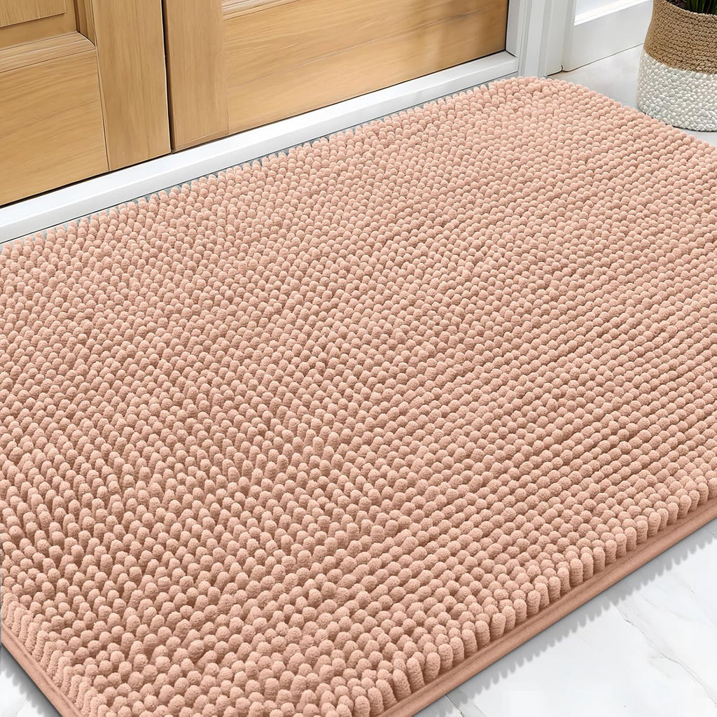 OLANLY Dog Door Mat - Absorbent Non-Slip Washable Chenille Mat for Muddy Paws | 32x20, Peach