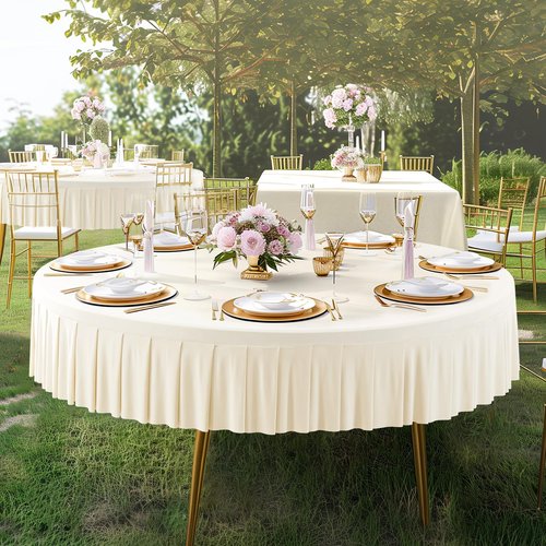 6 Pack Ivory Spandex Round Tablecloths 72 inch, Stretchy Fitted 6FT Table Cloths Wrinkle Free Round Table Covers with Skirt for Wedding Banquet Birthday Party Buffet Restaurant