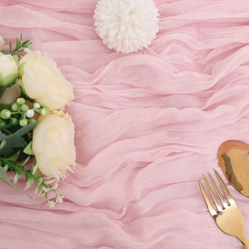 RestfulGlow 6 Pack Pink Cheesecloth Table Runner 10FT Boho Gauze Fabric Cheese Cloth Table Runner 35 x 120 Inch Rustic Sheer Fabric for Easter Spring Wedding Decor Baby Shower Party Holiday