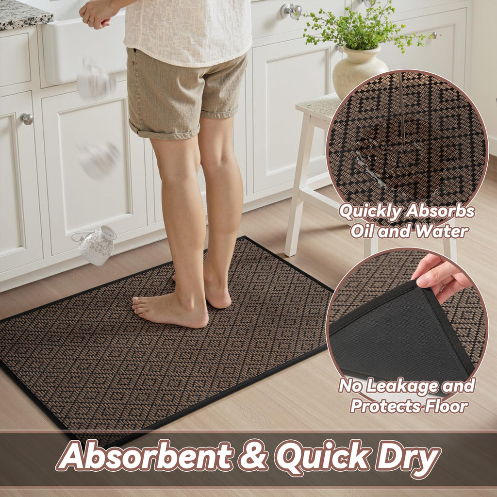 PADOOR Kitchen Floor Mat, Rubber Backed Kitchen Rugs Non Slip Washable, Super Absorbent Kitchen Mats for Floor Front of Sink, 20"x32" Black