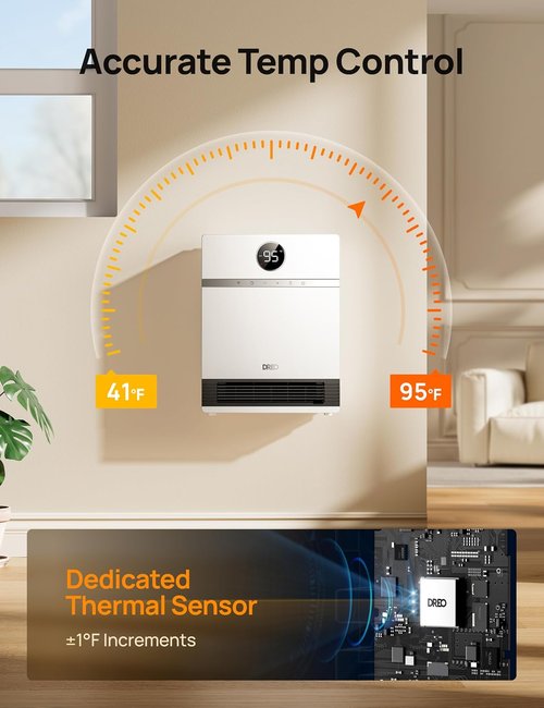 DREO Smart Wall Heater - IP24 Electric PTC Space Heater with 30° Oscillation & Remote Control | Works with Alexa