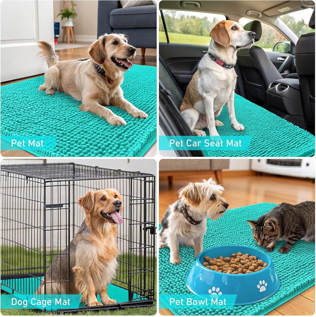 OLANLY Dog Door Mat - Absorbent Non-Slip Chenille Mat for Muddy Paws | 34x21 Inches, Teal Color