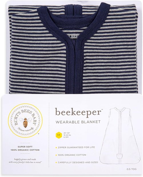 Burt's Bees Baby Wearable Blanket - Organic Cotton Unisex Beekeeper | Lightweight 0.5 TOG & Medium 1.5 TOG