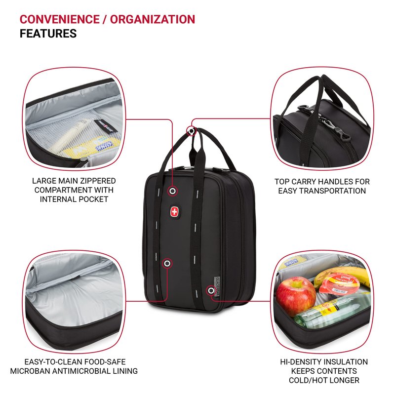 SwissGear 3733 Collapsible Insulated Lunch Bag, Black/Red