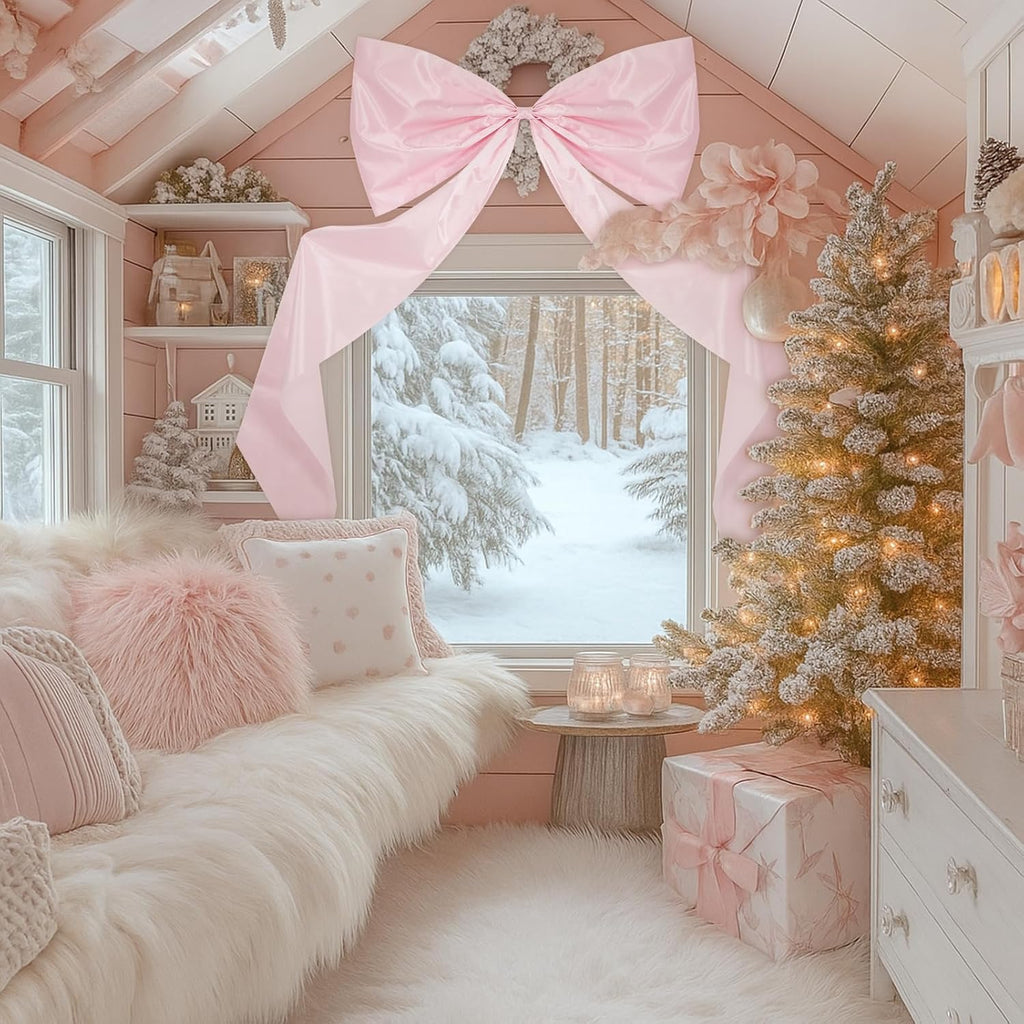 Wavwavw Giant Pink Satin Bow Decoration - 6.33 Ft Extra Large Oversized Gift Wrap for Weddings & Events | Perfect for Fireplaces, Mirrors, Trees, and Arches