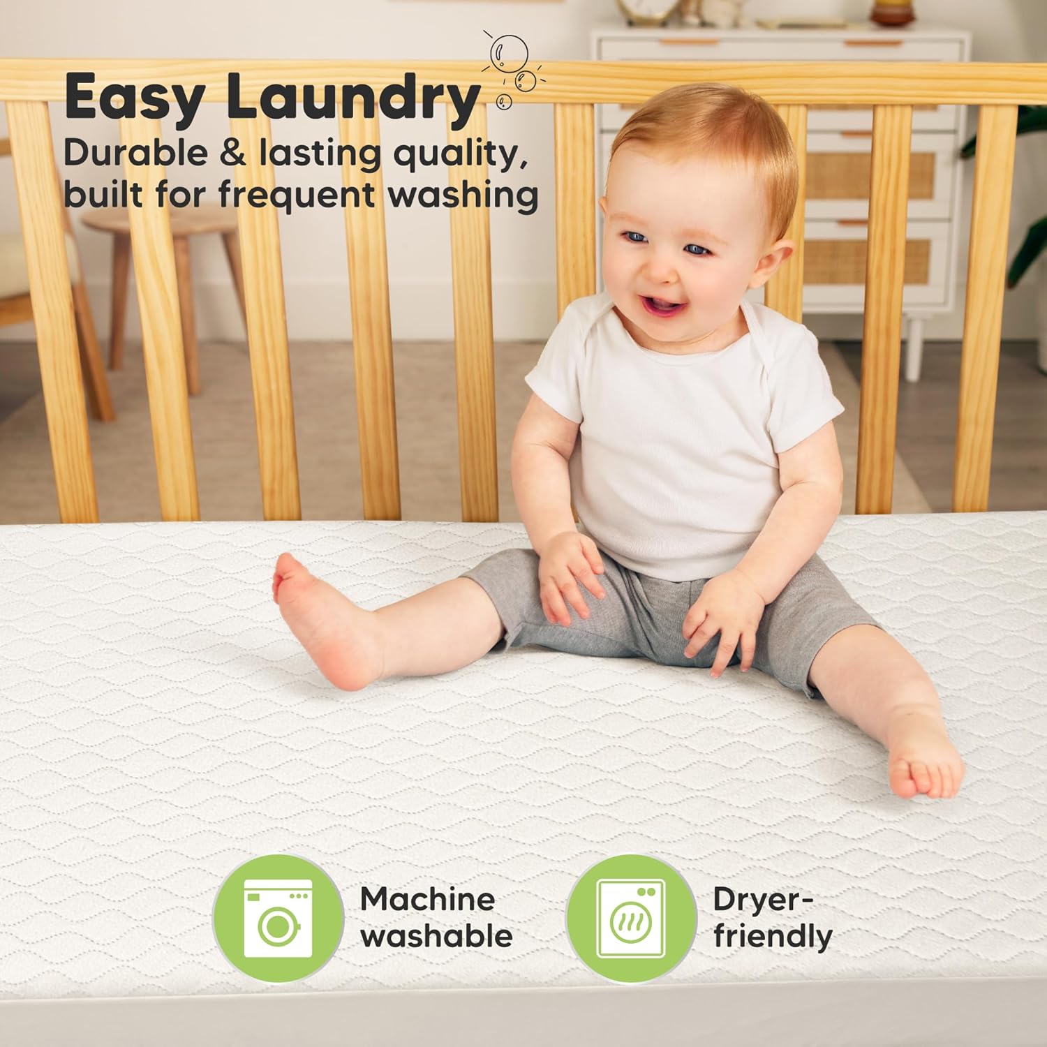 Skiennix 2-Pack Waterproof Crib Mattress Protector - Soft Quilted Cotton, Machine Washable, 52" x 28" (Khaki/Mavy)