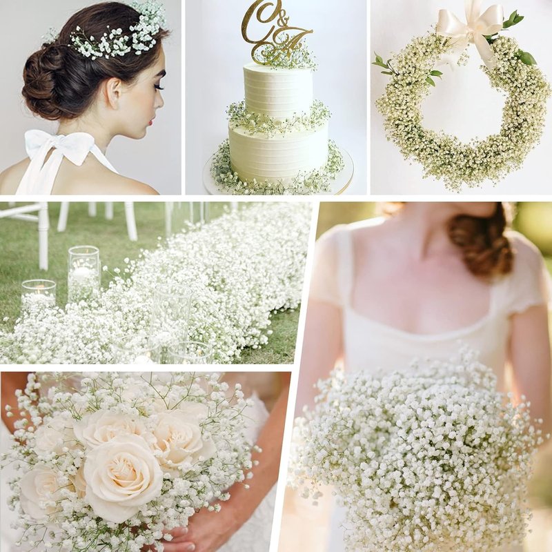 Yastouay Babys Breath Artificial Flowers, 60 Pcs White Baby Breath Flowers Artificial Bulk, Real Touch Fake Babys Breath Gypsophila for Wedding Party Bouquet Floral Arrangement Home Decor