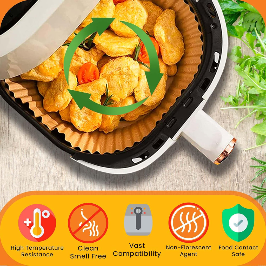 UrbanAir Air Fryer Paper Liners - 125 Non-Stick, Heat-Resistant Sheets for Easy Cleanup | 6.5-Inch Size