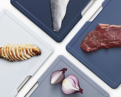 Joseph Joseph Folio 4-Piece Colour coded Cutting Board Set, Slimline case for organized Kitchen storage, Silver
