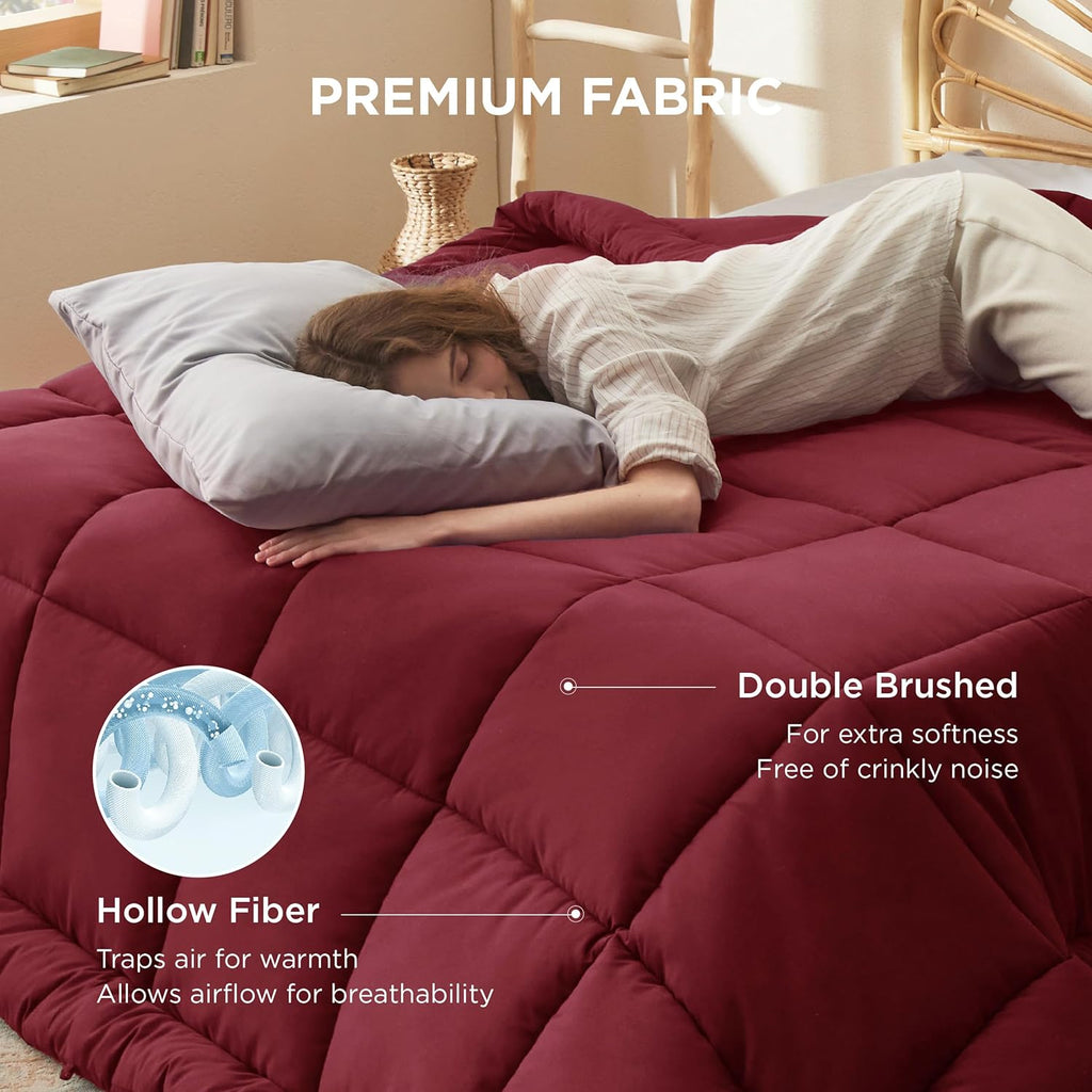 Bedsure Comforter Duvet Insert - All-Season Quilted Full Size Bedding Blanket, GentleSoft Down Alternative, 86 x 82 Inches, Red
