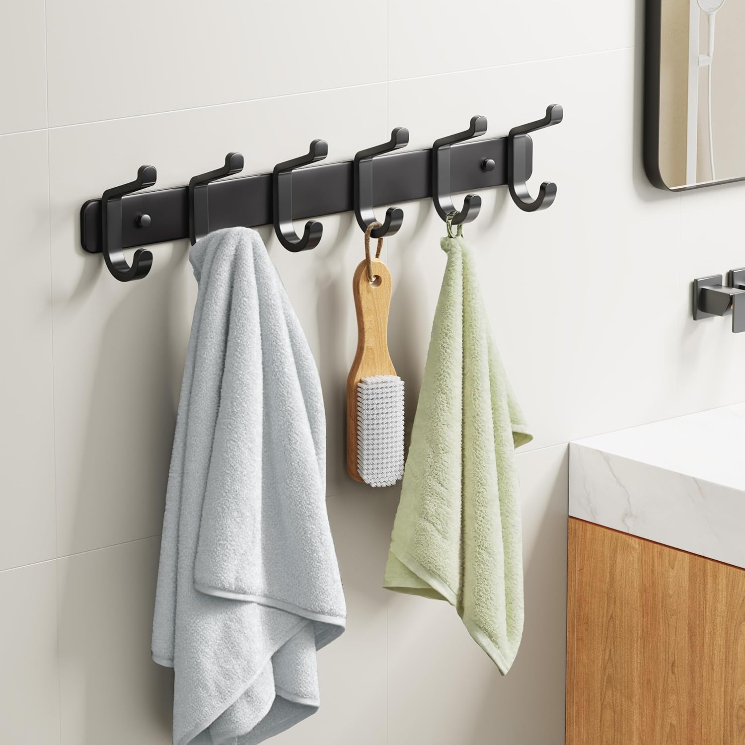 Pickpiff Coat Rack - Heavy-Duty Wall Mounted Metal Hanger with 6 Hooks for Hats, Clothes, and More | Black, 1 Pack