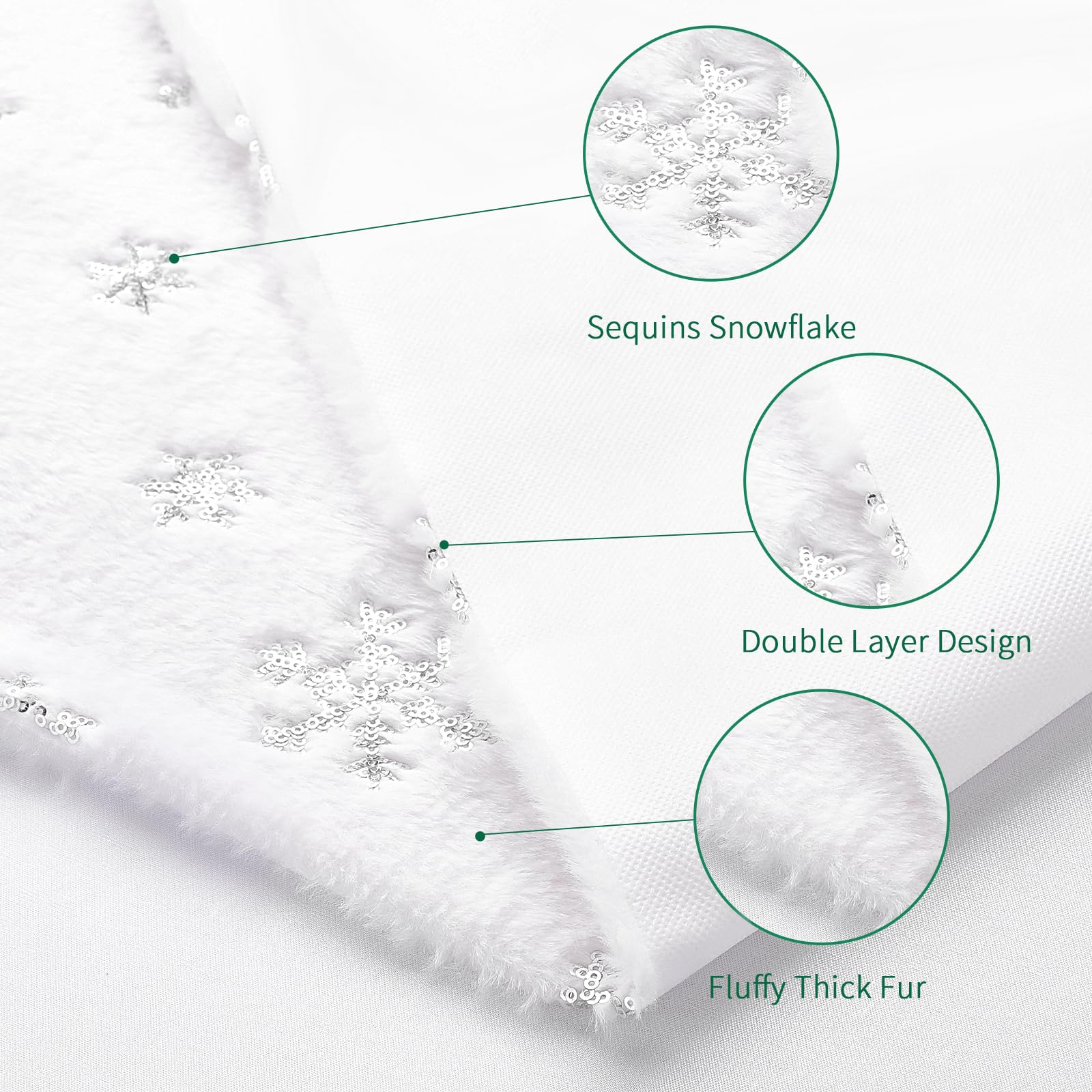 LuoluoHouse Fur Christmas Table Runner White with Silver Sequin Snowflakes, 13 x 108 Inch Luxury Fluffy Furry Table Runner for Winter Snowy Christmas Holiday Table Decorations
