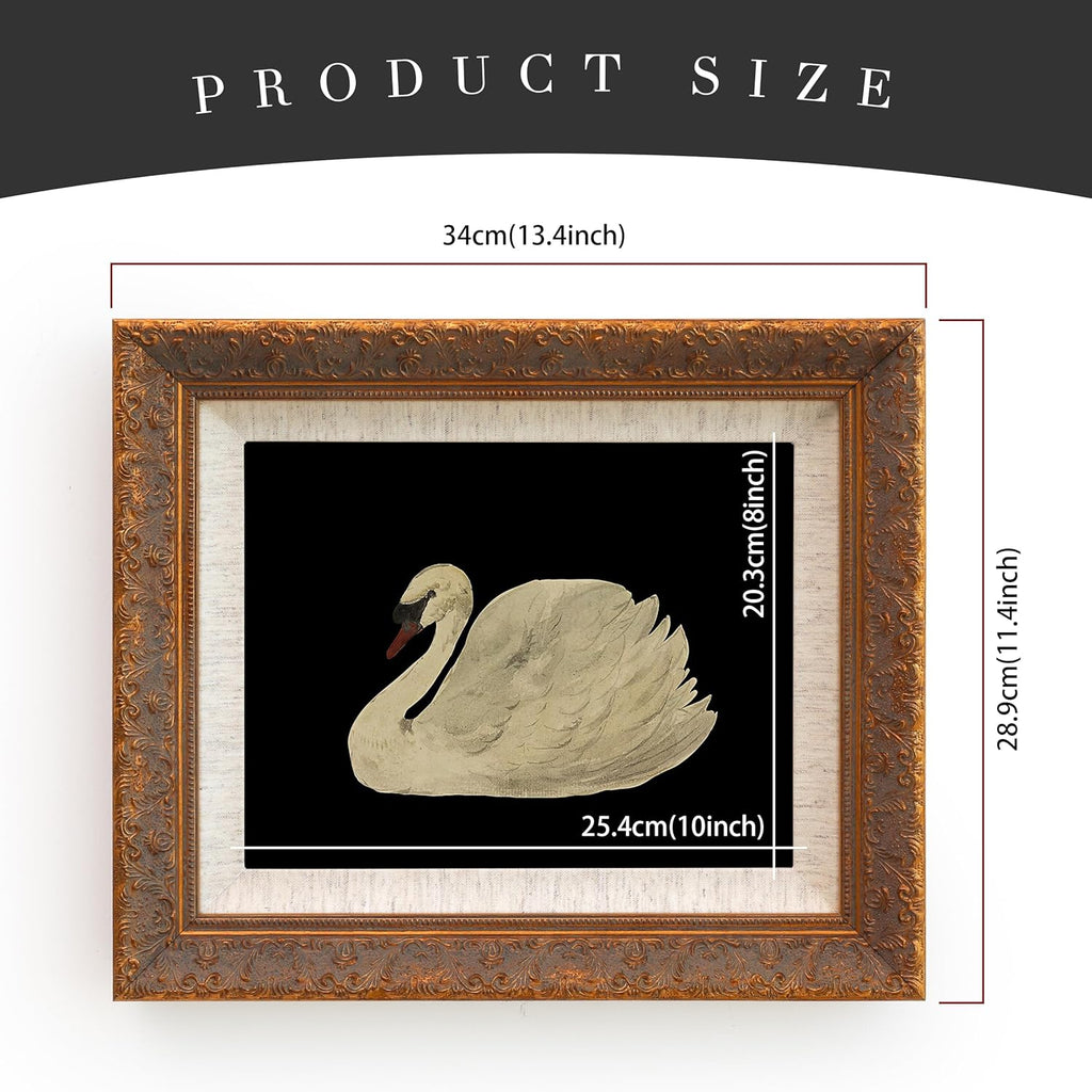 SoochART Gold Wood Framed Canvas Wall Art - Vintage Black Swan Painting Print | 8"x10" for Living Room, Bathroom, Kitchen, Bedroom