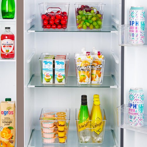 Vtopmart Clear Plastic Storage Bins, 2 PCS Pantry Organizer Bins with Handle for Refrigerator, Fridge, Cabinet, Kitchen, Countertops, Cupboard, Freezer Organization and Storage, Medium