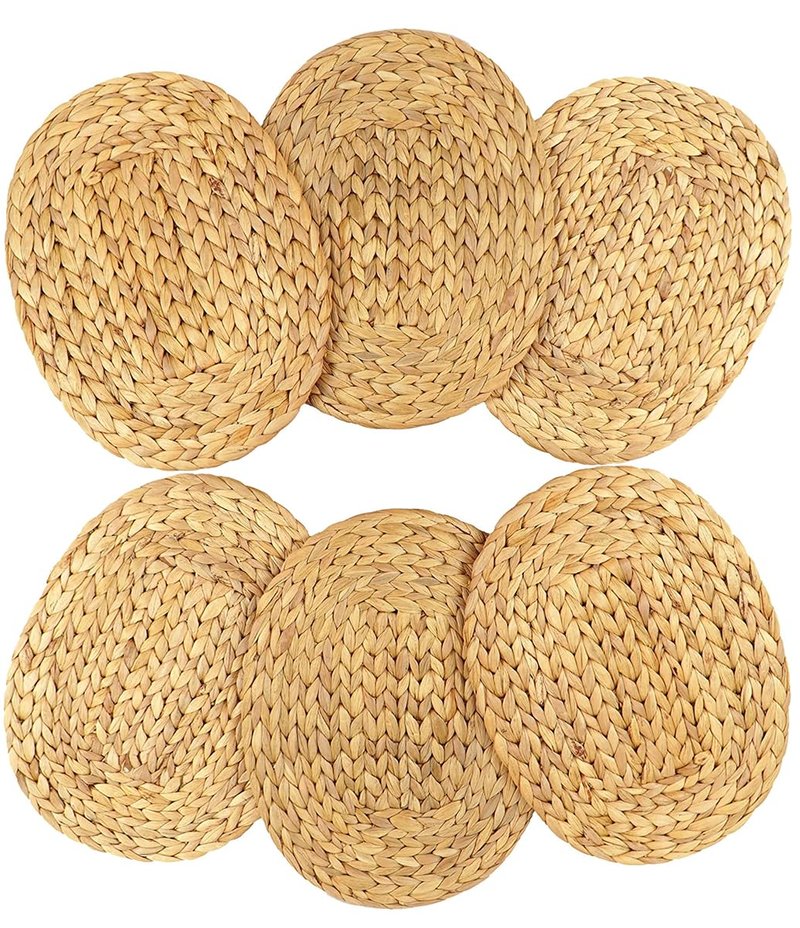 DAJAMAI Oval Woven Placemats Set of 6, Natural Water Hyacinth Charger Plates Non-Slip Weave Placemats Farmhouse Straw Braided Rattan Tablemats, Oval Wicker Place Mats for Dining Table