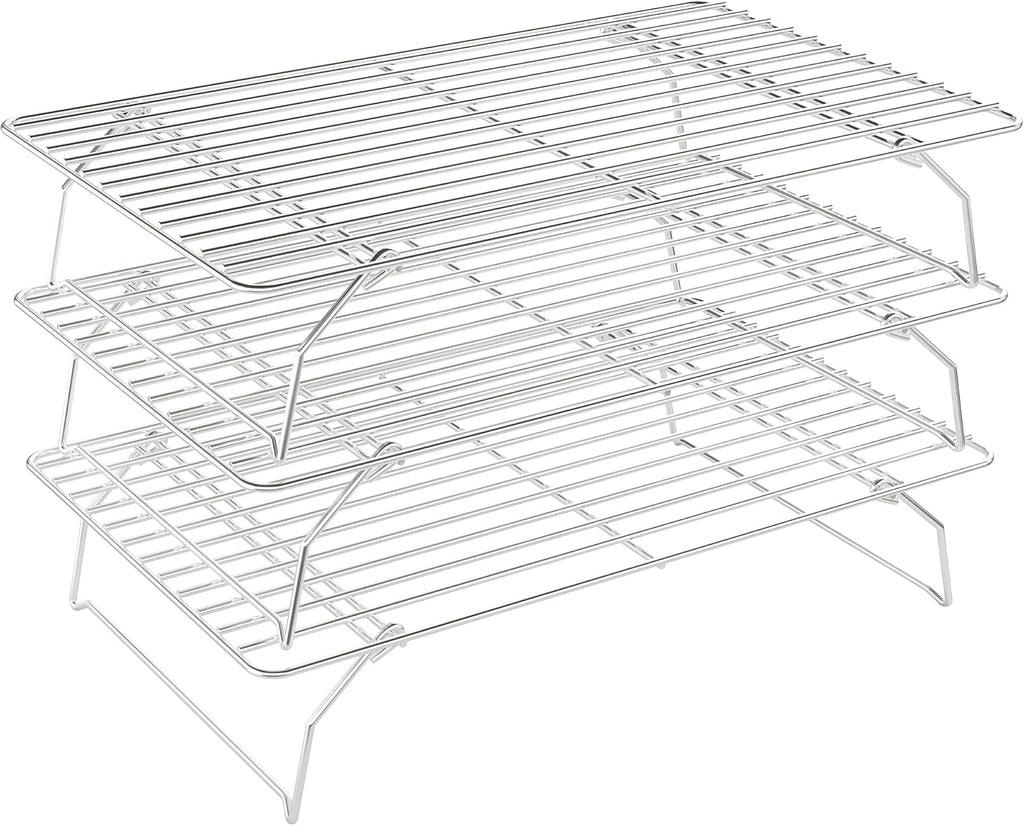 Skiennix 3-Tier Stackable Cooling Rack - Heavy Duty Baking Rack for Cookies, Pizza & Cakes - 15.8” x 10” - Oven & Dishwasher Safe