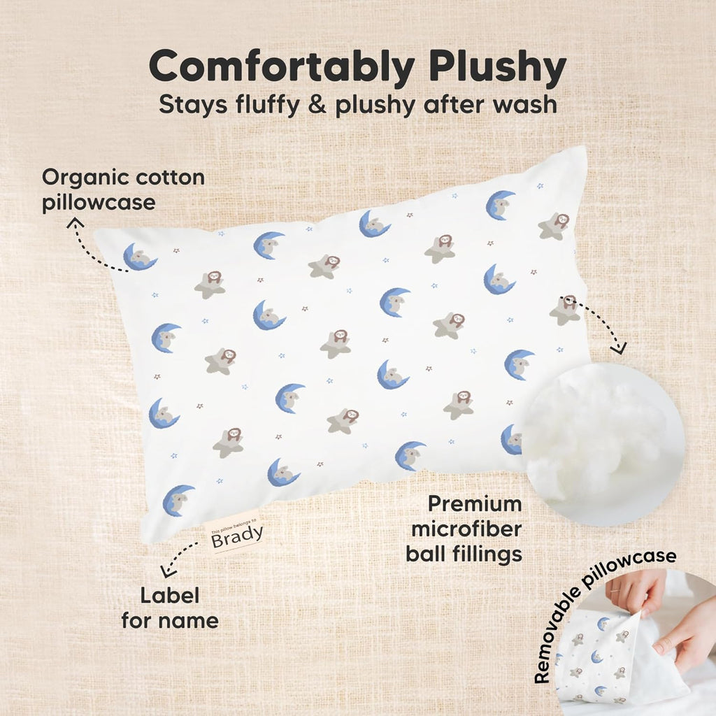 My Little Dreamy Mini Toddler Pillow - Soft Organic Cotton Travel Pillowcase 9x13 for Kids 2-4 Years Old