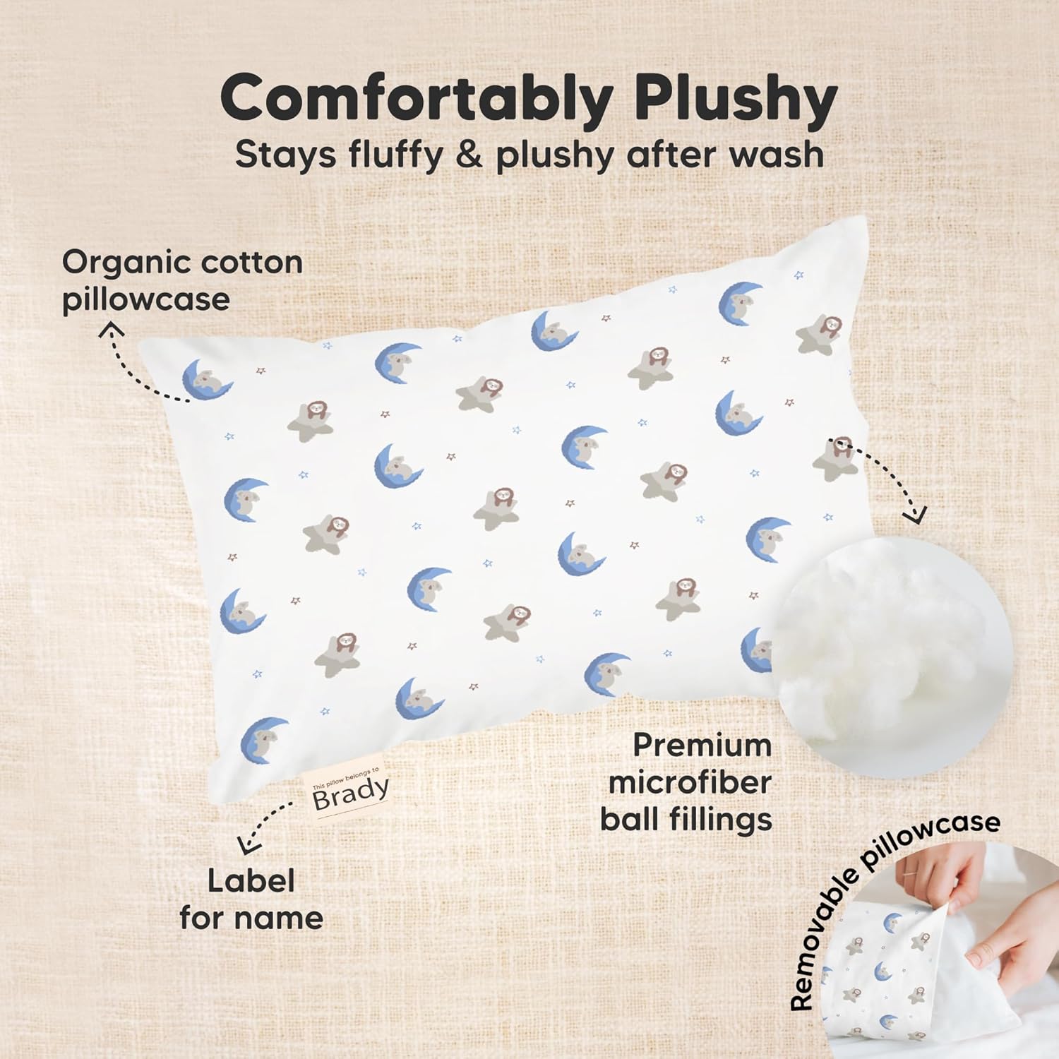My Little Dreamy Mini Toddler Pillow - Soft Organic Cotton Travel Pillowcase 9x13 for Kids 2-4 Years Old