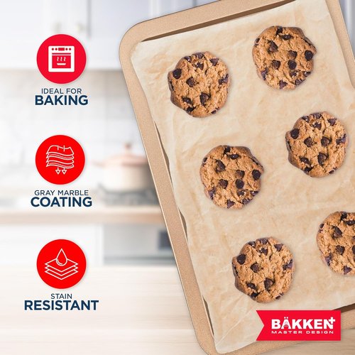 BAKKEN Nonstick Baking Pans - Commercial Grade Carbon Steel Cookie Sheet, 13.18" x 8.66", Oven Safe Up to 450°F, PFOA Free