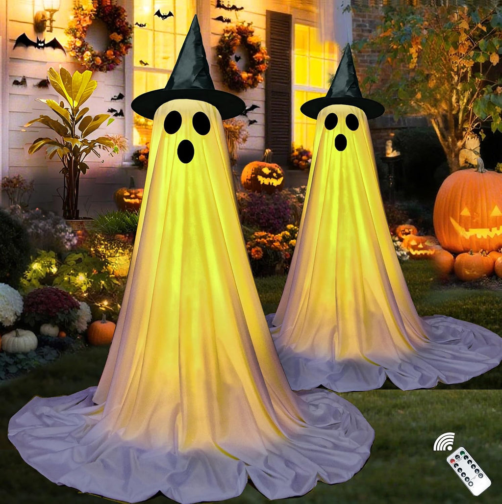 VersaCharm Halloween Ghost LED String Lights - Spooky Indoor/Outdoor Decor with Remote Control | 2 Packs, White