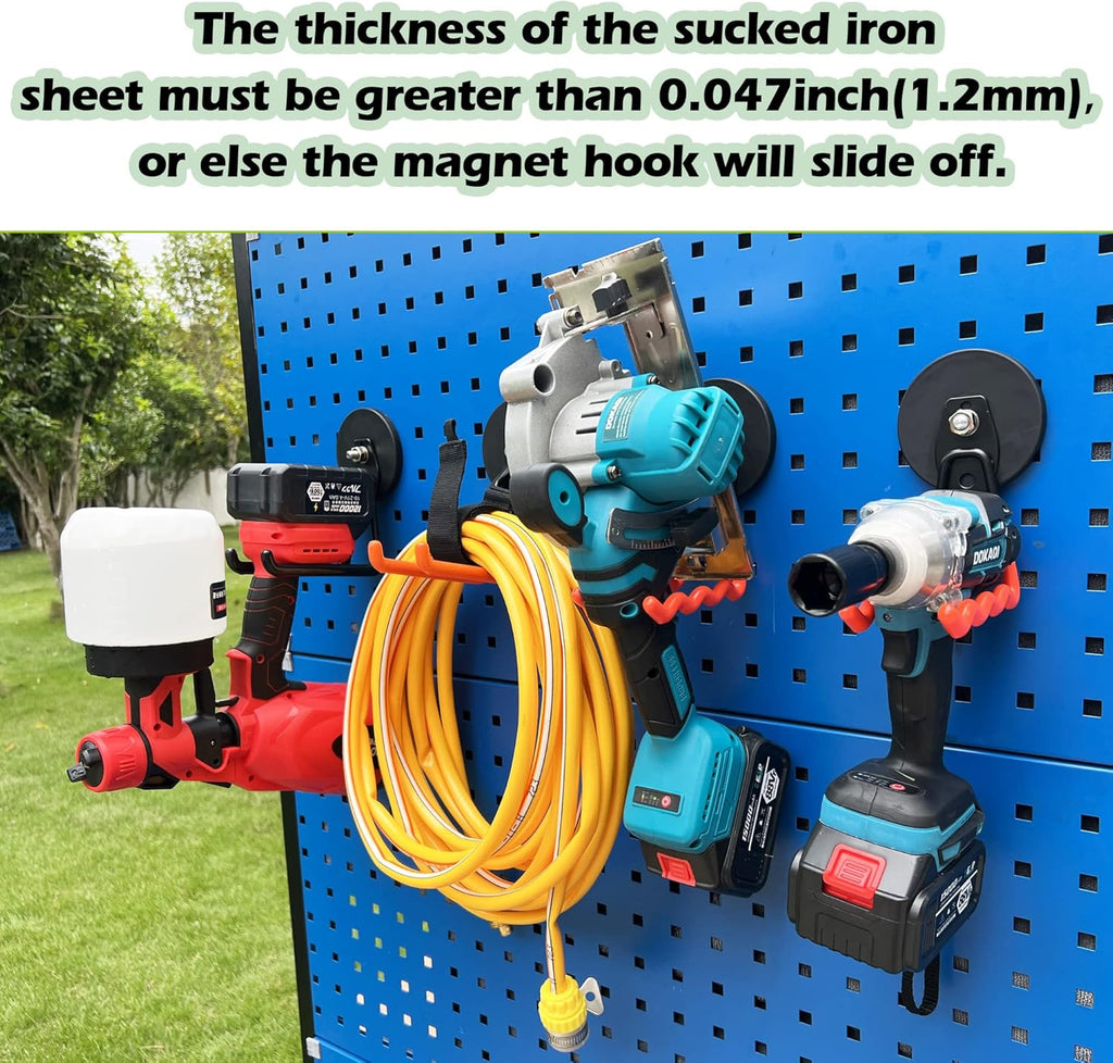 ULIBERMAGNET Magnetic Hooks - Heavy Duty Tool Organizer with Strong Magnets | 2-Pack for Drills & Garden Tools (Black)