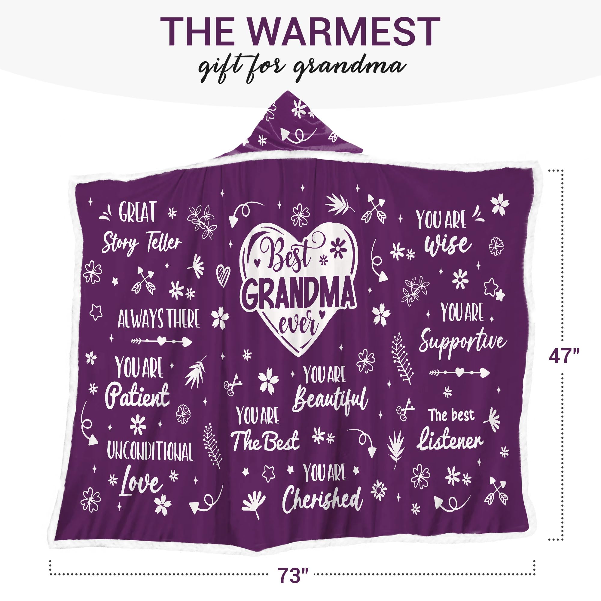 HUGGIB Best Grandma Ever Wearable Blanket Hoodie - Grandma Gifts from Grandchildren, Gifts for Grandmom - Grandma Gifts for Christmas, Birthday Gifts for Grandma