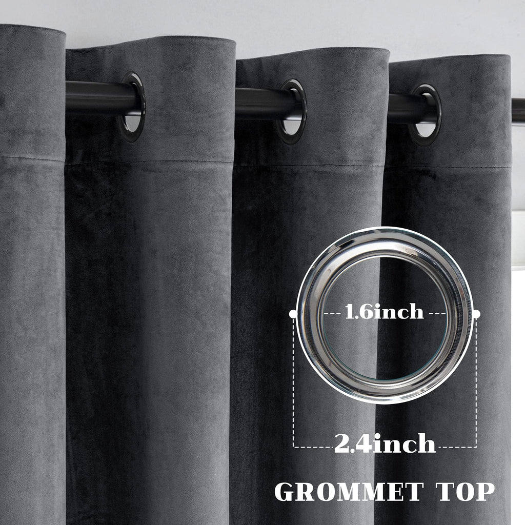 VANASEE Dark Grey Velvet Curtains for Bedroom 96 inches Long- Blackout Curtains Room Darkening Drapes Window Treatment for Living Room with Grommet, 2 Panels(W52 x L96 Inch, Dark Grey)